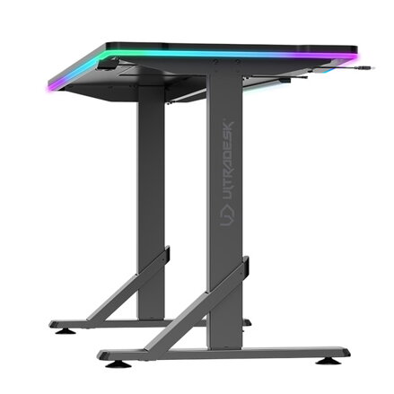 ULTRADESK Herní stůl IRON, 132,5x60,5 cm, 71-81  cm, elektricky nastavitelná výška, RGB podsvícení