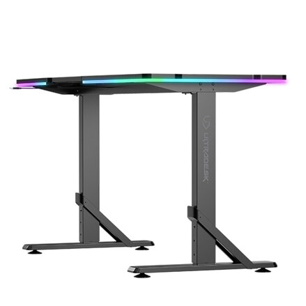 ULTRADESK Herní stůl IRON, 132,5x60,5 cm, 71-81  cm, elektricky nastavitelná výška, RGB podsvícení