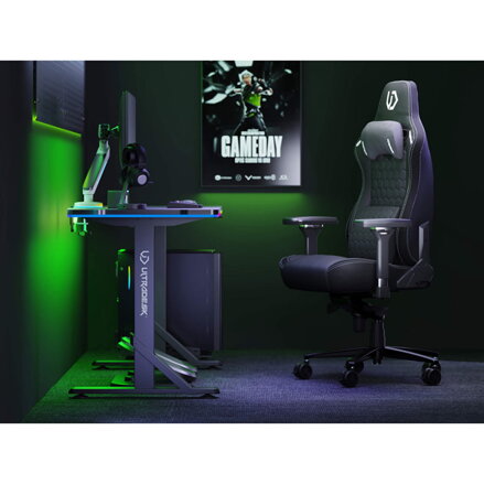 ULTRADESK Herní stůl IRON, 132,5x60,5 cm, 71-81  cm, elektricky nastavitelná výška, RGB podsvícení
