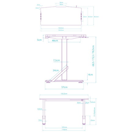 ULTRADESK Herní stůl IRON, 132,5x60,5 cm, 71-81  cm, elektricky nastavitelná výška, RGB podsvícení