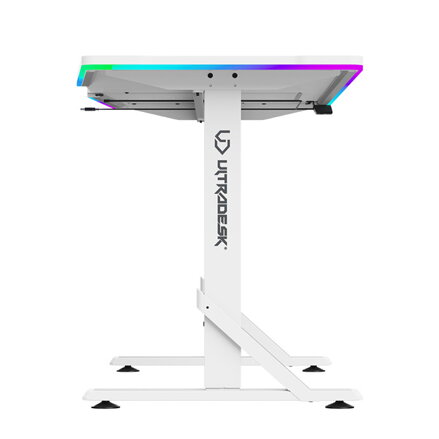 ULTRADESK Herní stůl IRON WHITE, 132,5x60,5 cm, 71-81  cm, mechanicky nastavitelná výška,RGB podsvícení