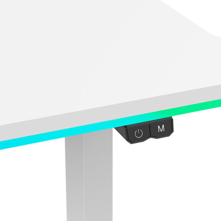 ULTRADESK Herní stůl IRON WHITE, 132,5x60,5 cm, 71-81  cm, mechanicky nastavitelná výška,RGB podsvícení