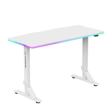 ULTRADESK Herní stůl IRON WHITE, 132,5x60,5 cm, 71-81  cm, mechanicky nastavitelná výška,RGB podsvícení