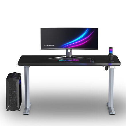 ULTRADESK Herní stůl QUEST, 140x70cm, 72-120cm, šedá-černá