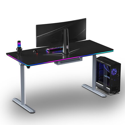 ULTRADESK Herní stůl QUEST, 140x70cm, 72-120cm, šedá-černá