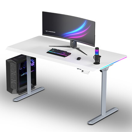 ULTRADESK Herní stůl QUEST, 140x70cm, 72-120cm, šedá-bílá