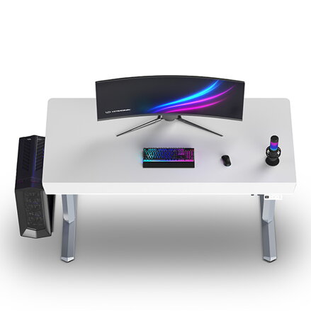 ULTRADESK Herní stůl QUEST, 140x70cm, 72-120cm, šedá-bílá