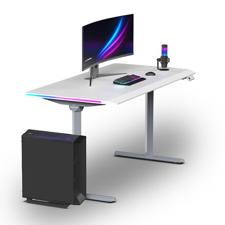 ULTRADESK Herní stůl QUEST, 140x70cm, 72-120cm, šedá-bílá
