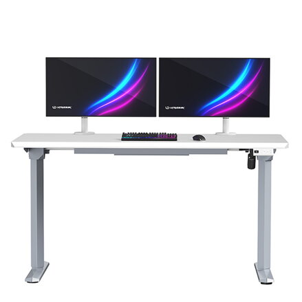 ULTRADESK Herní stůl QUEST, 140x70cm, 72-120cm, šedá-bílá