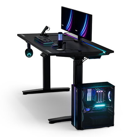ULTRADESK Herní stůl VORTEX, 140,5x70cm, 72-122cm, černý