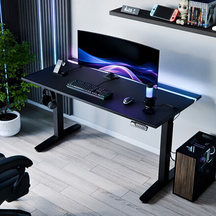 ULTRADESK Herní stůl VORTEX, 140,5x70cm, 72-122cm, černý