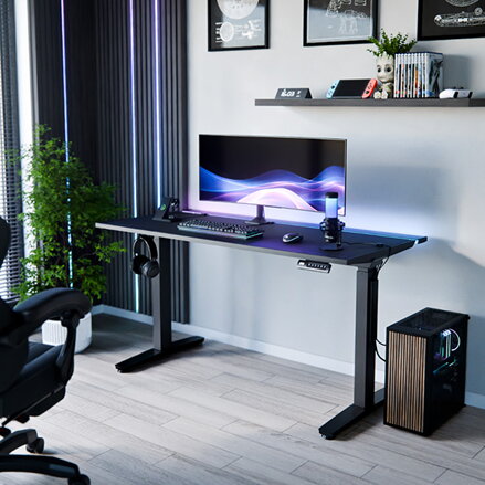 ULTRADESK Herní stůl VORTEX, 140,5x70cm, 72-122cm, černý