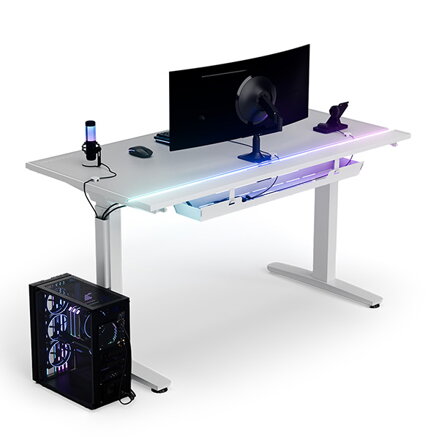 ULTRADESK Herní stůl VORTEX, 140,5x70cm, 72-122cm, bílý