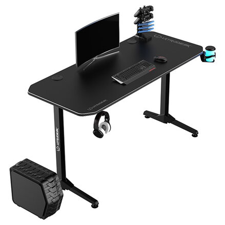 ULTRADESK Herní stůl FRAG - BLACK, 140x66 cm, 76 cm, s XXL podložkou pod myš, s ultradesk BEAM, držák sluchátek i nápojů