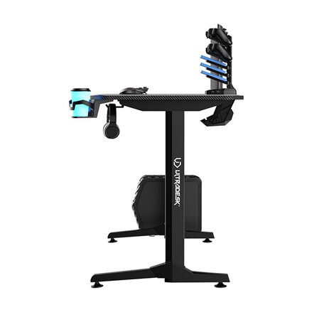 ULTRADESK Herní stůl FRAG - BLACK, 140x66 cm, 76 cm, s XXL podložkou pod myš, s ultradesk BEAM, držák sluchátek i nápojů