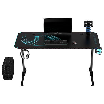 ULTRADESK Herní stůl FRAG - BLUE, 140x66 cm, 76 cm, s XXL podložkou pod myš, s ultradesk BEAM, držák sluchátek i nápojů