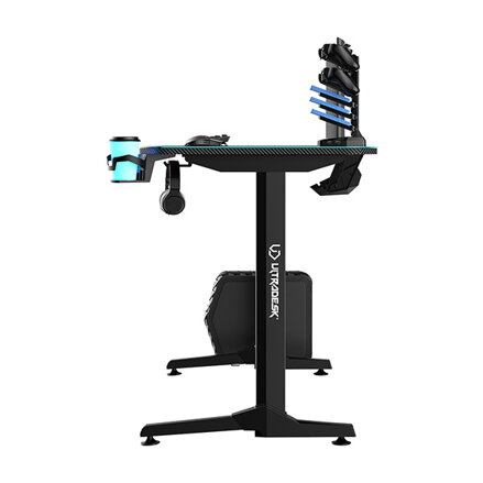 ULTRADESK Herní stůl FRAG - BLUE, 140x66 cm, 76 cm, s XXL podložkou pod myš, s ultradesk BEAM, držák sluchátek i nápojů