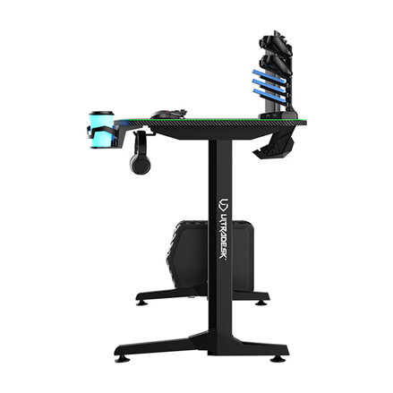 ULTRADESK Herní stůl FRAG - GREEN, 140x66 cm, 76 cm, s XXL podložkou pod myš, s ultradesk BEAM, držák sluchátek i nápojů