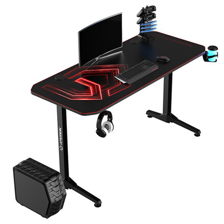 ULTRADESK Herní stůl FRAG - RED, 140x66 cm, 76 cm, s XXL podložkou pod myš, s ultradesk BEAM, držák sluchátek i nápojů