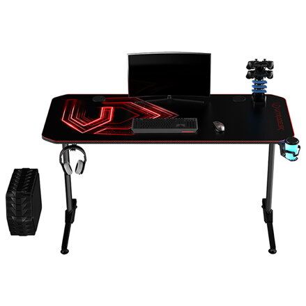 ULTRADESK Herní stůl FRAG - RED, 140x66 cm, 76 cm, s XXL podložkou pod myš, s ultradesk BEAM, držák sluchátek i nápojů