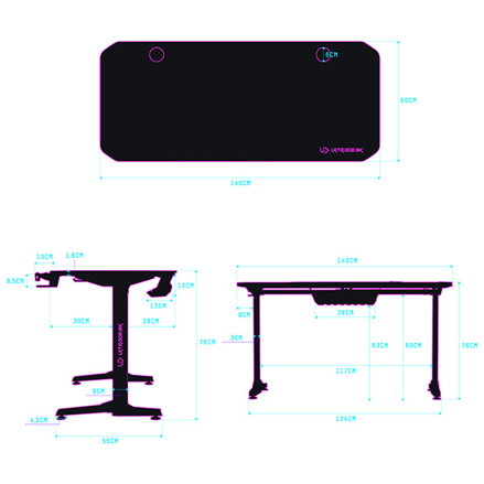 ULTRADESK Herní stůl FRAG - RED, 140x66 cm, 76 cm, s XXL podložkou pod myš, s ultradesk BEAM, držák sluchátek i nápojů