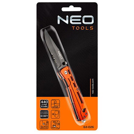 Neo Tools Folding knife with lock, with blade for belts, nerezová ocel, 20mm, 9mm, nylonové pouzdro