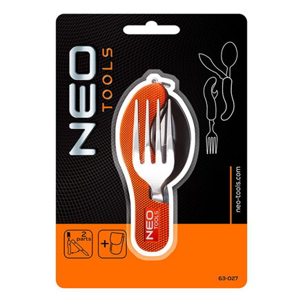 Neo Tools Kempingový kapesní nůž, hliník, 100mm, 3v1, nůž, vidlička, lžička