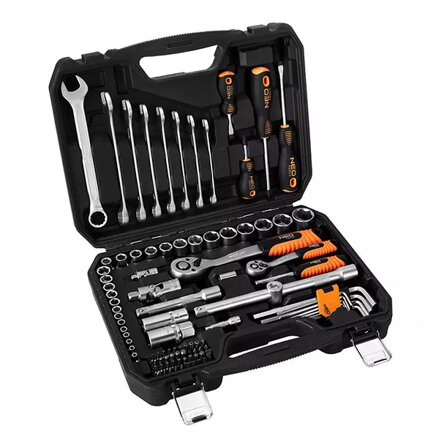 Sada nástrčných klíčů, 10-206, 100 ks, velikost 1/4 a 1/2, kufřík,, NEO TOOLS