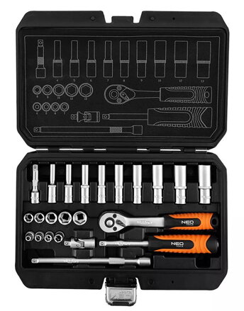 Sada nástrčných klíčů, 10-231, 23 ks, velikost 1/4, kufřík,, NEO TOOLS