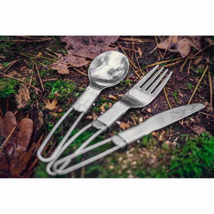 Sada příborů 3v1 turistická, šedá, 1ks, nerezová ocel, skládací, praktické pouzdro, Neo Tools