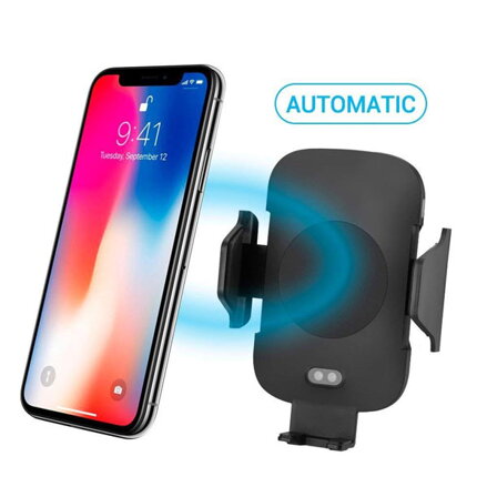 Držák mobilu do auta, s bezdrátovým nabíjením, motorické uchycení, senzor pohybu, Qi, černá