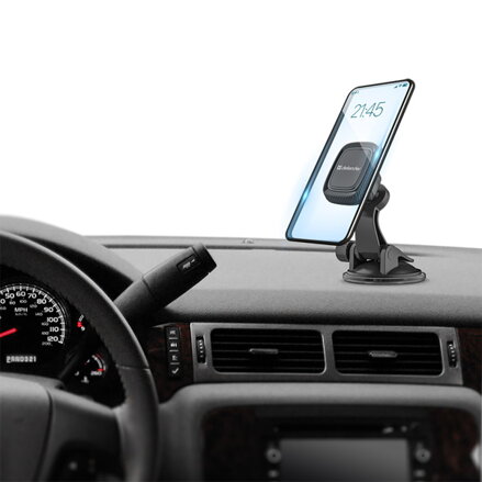 Magnetický držák mobilu CH-119 Defender do auta, na palubní desku, černá, kov/plast, přísavka na sklo, černá, mobil