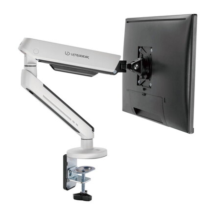 Polohovatelný držák ULTRADESK OFFSHOOT Single pro monitor, 9KG, svorka a průchodka stolu, 17"-32", 75x75/100x100, bílý