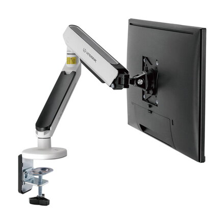 Polohovatelný držák ULTRADESK OFFSHOOT Single pro monitor, 9KG, svorka a průchodka stolu, 17"-32", 75x75/100x100, bílý