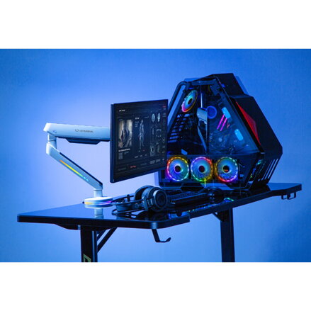 Polohovatelný držák ULTRADESK OFFSHOOT Single pro monitor, 9KG, svorka a průchodka stolu, 17"-32", 75x75/100x100, bílý
