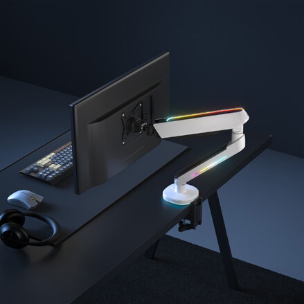 Polohovatelný držák ULTRADESK OFFSHOOT Single pro monitor, 9KG, svorka a průchodka stolu, 17"-32", 75x75/100x100, bílý