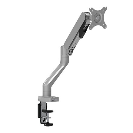 Polohovatelný držák pro monitor, 2-9KG, svorka a průchodka stolu, 17"-30", USB HUB, 75x75/100x100, šedý