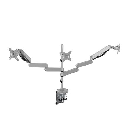 Polohovatelný držák pro 3 monitory, 2-9KG, svorka a průchodka stolu, 17"-30", USB HUB, 75x75/100x100, šedý