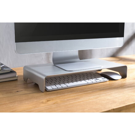 Podstavec pod monitor, minimalistický, stříbrný, hliník, 10 kg nosnost, Powerton, ergo