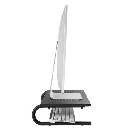 Podstavec pod monitor, prostor pro klávesnici, černý, ocel-plast, 20 kg nosnost, Powerton, ergo