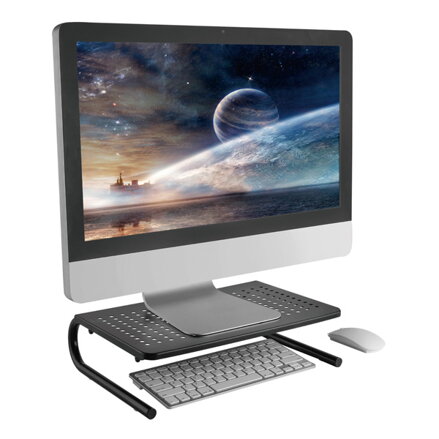 Podstavec pod monitor, prostor pro klávesnici, černý, ocel-plast, 20 kg nosnost, Powerton, ergo