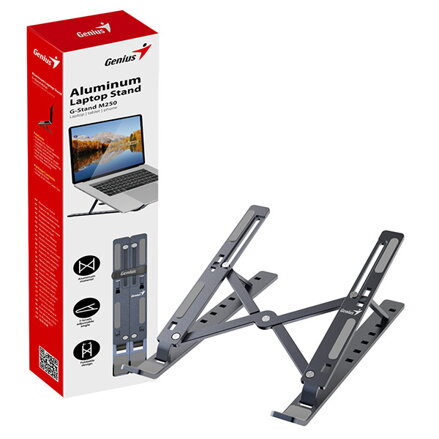 Podstavec pod notebook, G-Stand M250, polohovatelný, šedý, hliník, Genius