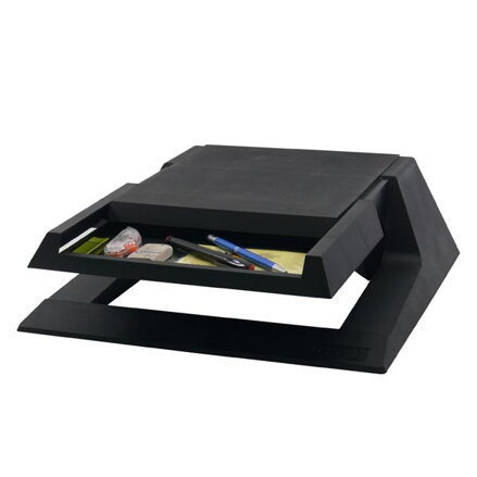 Podstavec pod monitor, se zásuvkou na kancelářské potřeby, černý, plast, 23 kg nosnost, Logo, LCD i CRT
