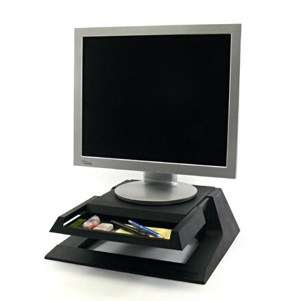 Podstavec pod monitor, se zásuvkou na kancelářské potřeby, černý, plast, 23 kg nosnost, Logo, LCD i CRT