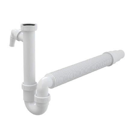 Alcadrain sifon plast dřezový, 40 nebo 50 mm, 580mm, bílý, s převlečnou maticí 6/4", přípojkou a flexi hadicí