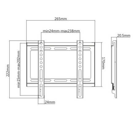 Fixní držák TV KL22G-22F, 23"-42", 35 kg max, 50x50-200x200 VESA, 20,5mm, černý