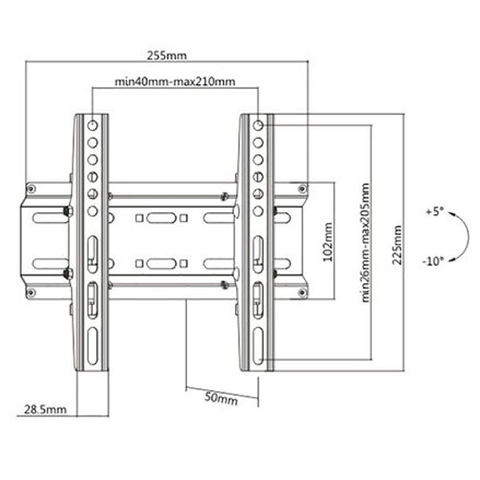 Polohovatelný držák TV KL25-22T, 23"-42", 35 kg max, 75x75 - 200x200 VESA, 50 mm, černý