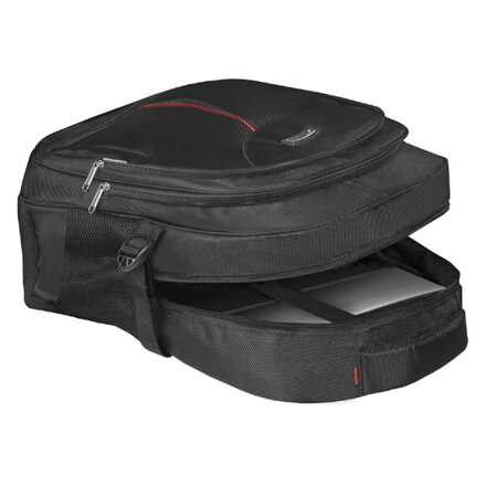 Batoh na notebook 15,6", Carbon, černý z polyesteru, nepromokavé dno a boční kapsy, Defender