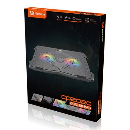 Stojan pod notebook, CP2020, podsvícený, s větrákem, černý, Meetion