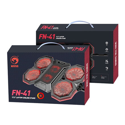 Stojan pod notebook, FN-41, podsvícený, s větrákem, černo-červený, Marvo, s 2-portovým hubem